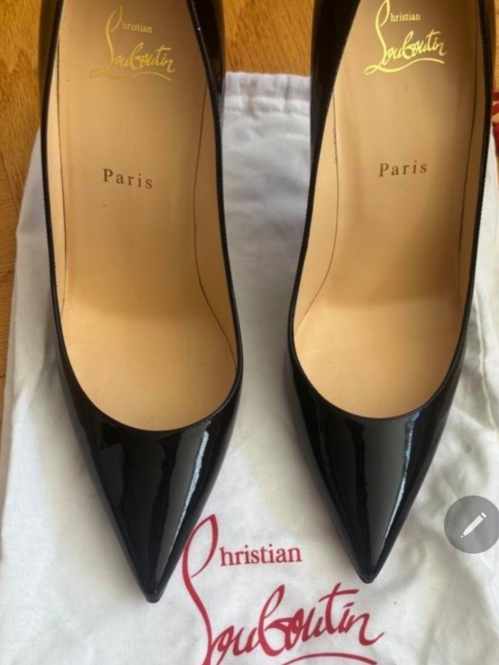 Christian Louboutin Black Patent Pointed Pumps with Signature Red Soles